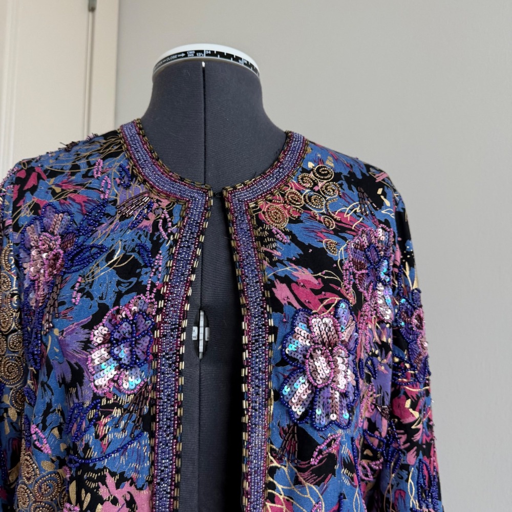 Vintage Indigo Moon Beaded Bolero Jacket Size XS